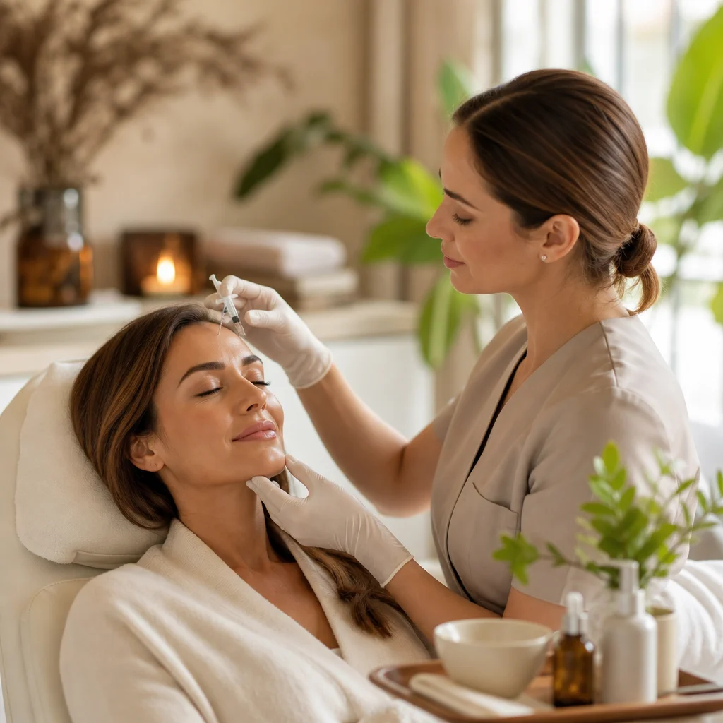 Aesthetic practitioner administering Botox injection to patient's face, illustrating integrative aesthetic care at WellFit Studio